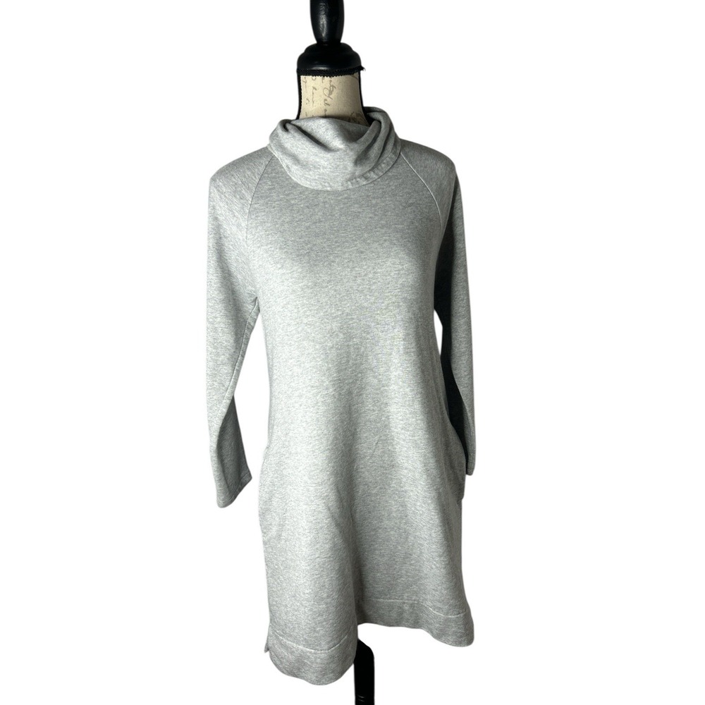 J Crew Tunic Dress Small Sweatshirt Cowl Neck Gray Pockets Comfy